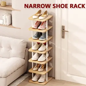 Shoe Rack 7 Tier Vertically Adjustable Storage Organizer Narrow Metal Ultra-thin Shelf, Modern Independent Shoe Tower, Saves Space in The Wardrobe Entrance and Bedroom, Simple Structure, Easy Assembly, Screw Fastening, Safe and Stable Deals For You Days