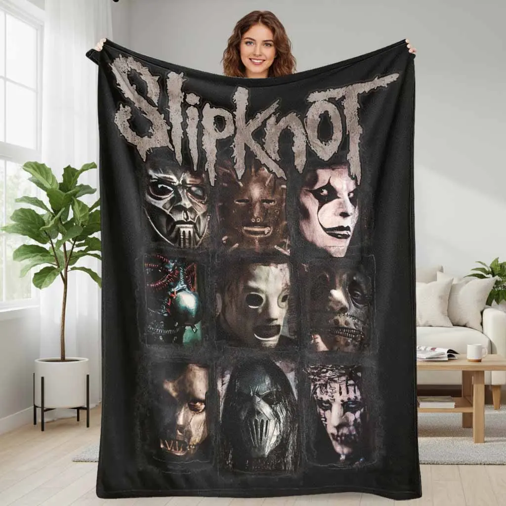 Slipknot Heavy Metal Rock Band Flannel Blanket - Iconic Masks Graphic Print, Cozy Aesthetic, Super Soft, Lightweight, Breathable, Wrinkle-Resistant, Durable Plush Throw, Multi-Size, Feel Cosy for Bedroom, Daily Office Life, Business Trips Gift