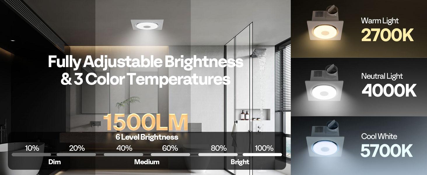 VIVOHOME 4-IN-1 AutoFlow Bathroom Exhaust Fan with RGB Light & Bluetooth Speaker & Humidity Sensor (30-110-160CFM) - 2700K/4000K/5700K LED Light, Energy-Saving EC Motor (Install Kit, 4-in Duct) VIVOHOME 4-IN-1 AutoFlow Bathroom Exhaust Fan with RGB Light & Bluetooth Speaker & Humidity Sensor (30-110-160CFM) - 2700K/4000K/5700K LED Light, Energy-Saving EC Motor (Install Kit, 4-in Duct)