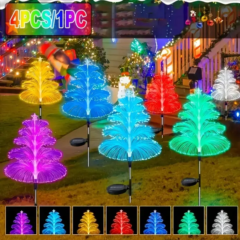 4Pack/1Pack Solar Jellyfish Christmas Tree Lights, Solar Jellyfish Lights - 7 Color Changing LED Outdoor Landscape Lighting, with Stars - Decorative Lighting for Yard, Garden Paths, Christmas And New Year Celebrations.