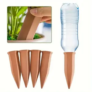 4pcs Boho Chic Ceramic Pedestal Vase Self-Watering Plant Spikes - Automatic Watering System for Indoor/Outdoor Potted Plants, Terra-Cotta Stakes with Vacation Mode, Easy-to-Use Planter Insert for Low-Maintenance Gardening, Handmade Ceramic Design