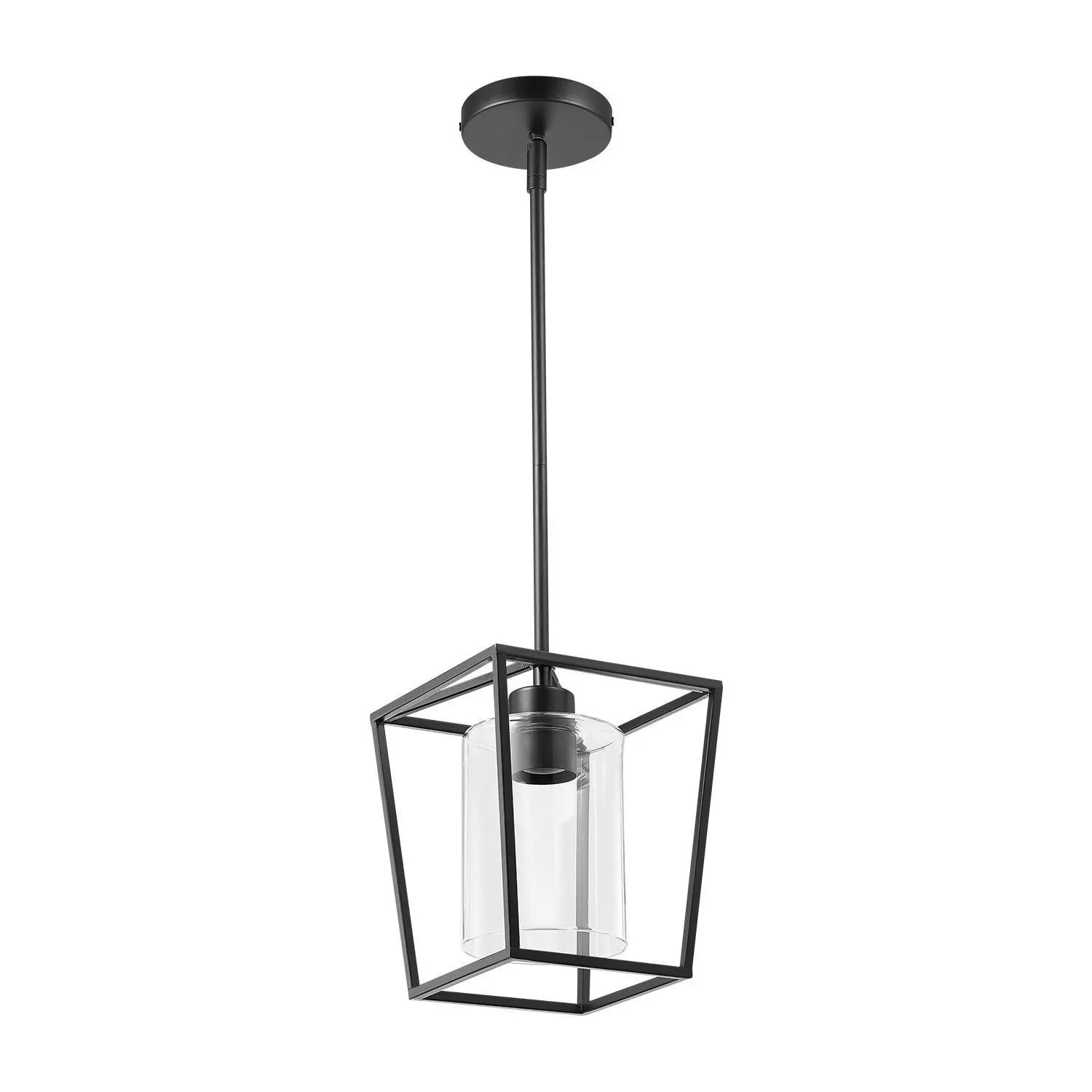 【Backtoschool】VEVOR 1-Light Black Pendant Light with Clear Glass Shade Adjustable Height Farmhouse Iron Cage Metal Pendant Lighting for Bedroom Hallway Entryway Kitchen Vintage Cage Design 4 Metal Rods Easy Install