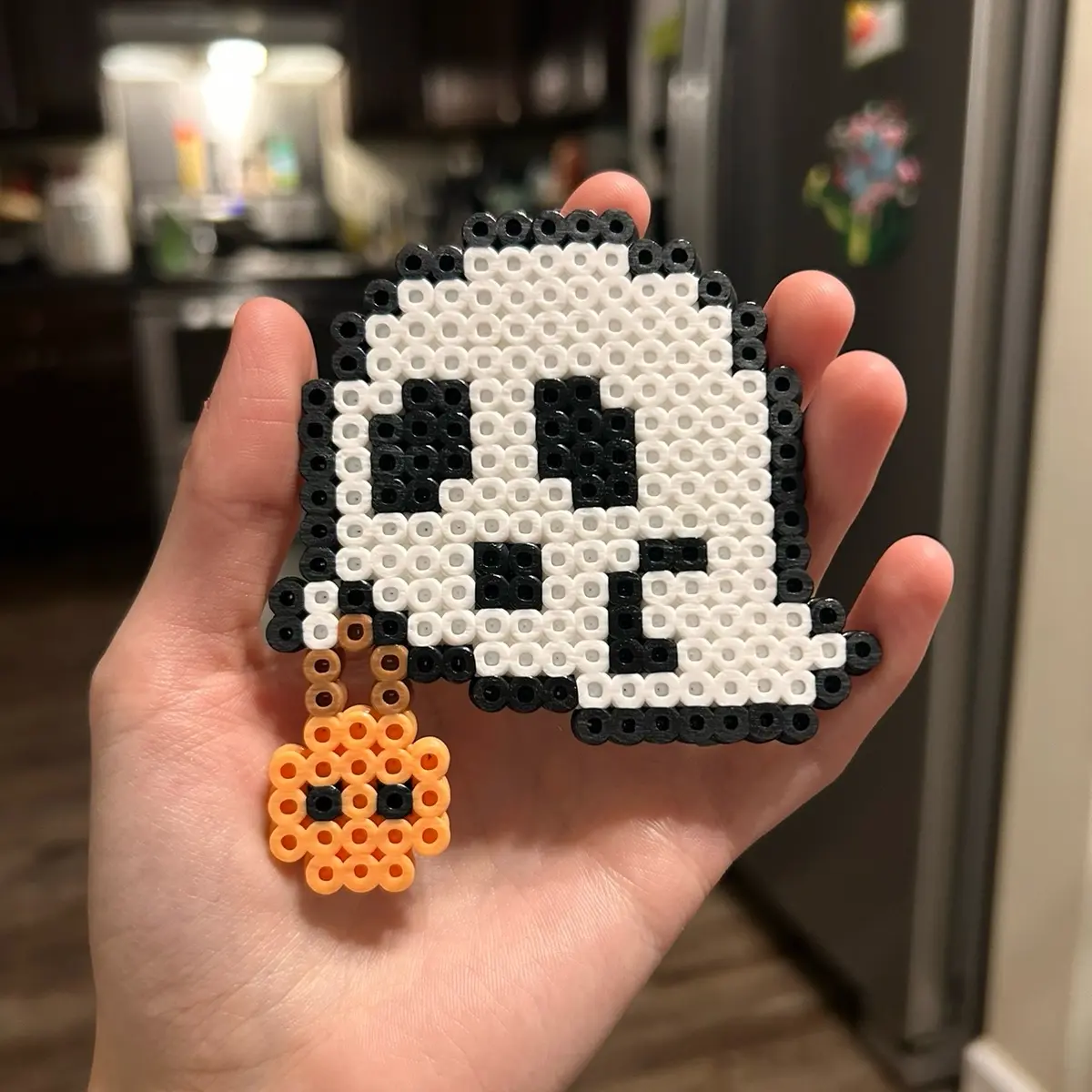Perler Bead Ghost Trick or Treating Black & White