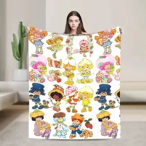 Strawberry Shortcake Fruit Blanket Ultra Soft Plush Flannel Cozy Warm Bedroom Couch Sofa Home Decor Travel Throw Bedspread Cover Decor Decorative Throw Perfect Birthday Gift Christmas Gift for Kids Adults Viral Trending Kawaii Y2K Aesthetic Style
