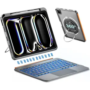 Keyboard Case for iPad Pro 11 (M5 M4 2025 2024),  Detachable Keyboard with 120? Metal Stand, Larger Trackpad, 7 Color Backlit Spring , Stylus Holder, Slim&Lightweight (Dark Gray)