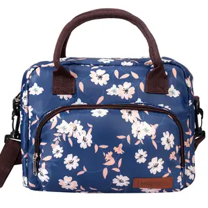 Lunch Bags for Women, Insulated Lunch Bag with Shoulder Strap, Waterproof Lunch Tote, Fashion Floral Lunch Box for Women Dual Zippers Wide Open Lunch Tote Bag for Work School Outdoor