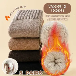5 Pairs Women's Solid Mid-calf Socks Casual Soft Comfy Warm Socks for Fall & Winter Daily Wear Woolen Socks Cold Resistance Warmth Retention Womenswear Everyday Bridal Everyday Everyday