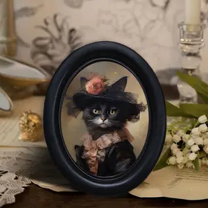 Renaissance Style Cat Portrait, Oval Frame Vintage Court Cat Wall Art, Gothic Room Decor, Halloween Atmosphere Spooky Ornament