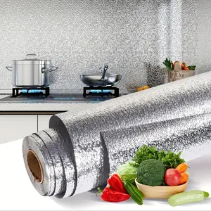 Stainless Steel Contact Paper Roll Peel Stick Aluminum Foil Sheet Self Adhesive Oil-Proof Waterproof Kitchen Decorative Wallpaper Protector for Countertop Stoves Fridge Dishwasher Appliances