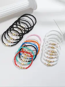Unisex Mixed Color Beaded Bracelet Set, Boho Style Heart Decor Beaded Bracelet, Fashion Accessories for Daily Wear, Trendy All-match & Exquisite Jewelry for Gift