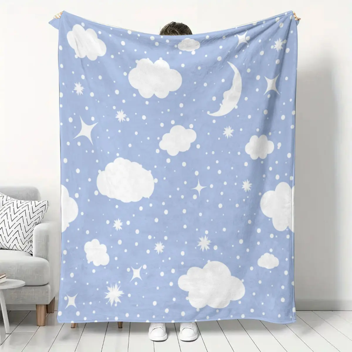 Cloud Pattern Plush Blanket for Kids & Adults, Soft Warm Lightweight Throw for Bed Sofa Car Room Decor, Perfect Birthday Gift