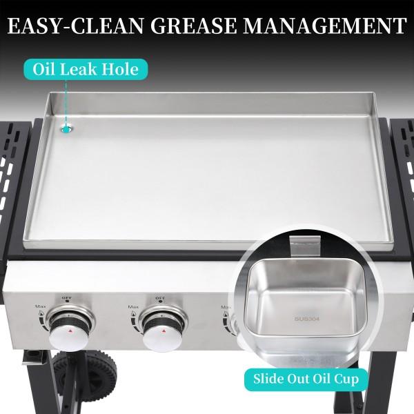 Propane Gas Griddle 4-Burner, Flat Top Grill Griddle, Outdoor Gas Stove with Foldable Side Tables, Wheels - 40,000 BTUs Output, 291 sq.in Cooking Area, for Patio Barbecue, Backyard, BBQ