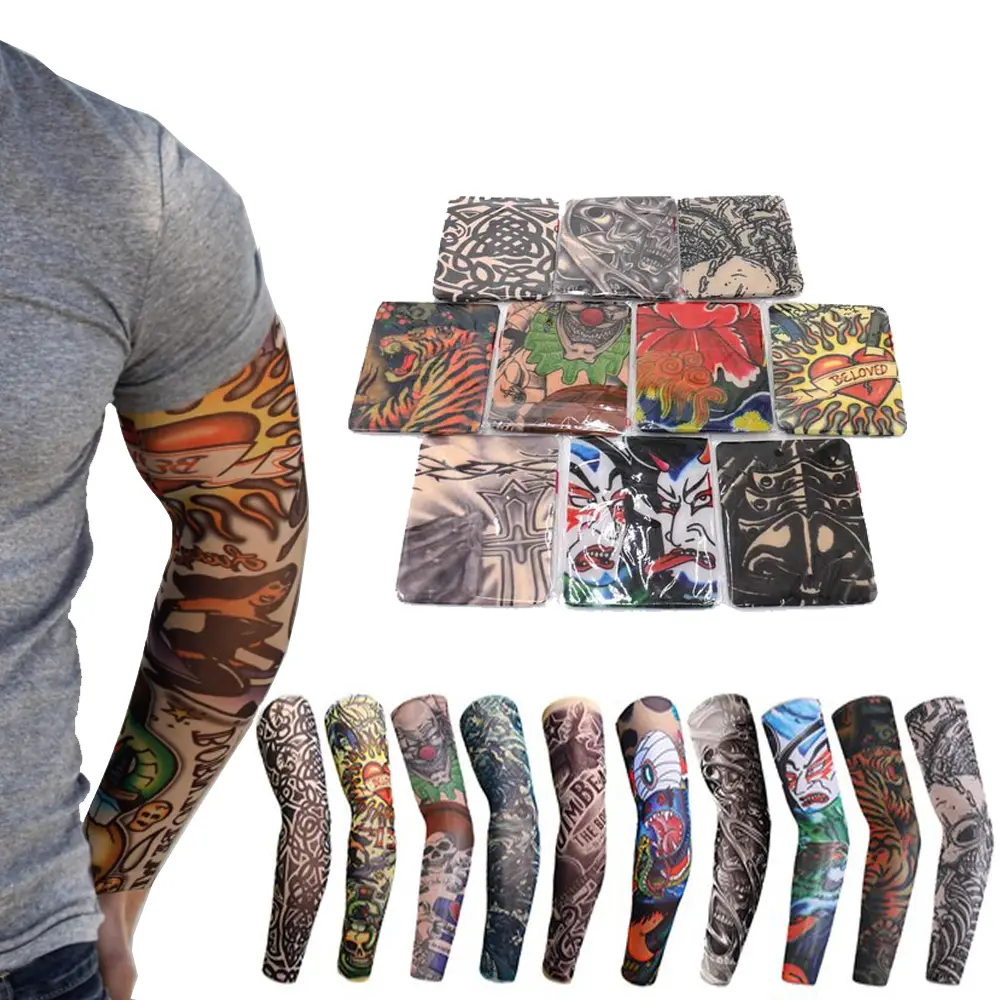 2, 6, or 10 Pack Fake Tattoo Arm Sleeves, Unisex 80s Punk Style Nylon Covers, Cooling UV Sun Protection for Sports, Cycling & Parties, Skin Health Sports Sleeves & Support, Armsleeve, Cooling Arm Covers, Protective Sleeves
