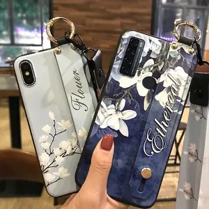 Waterproof Silicone Phone Case For TCL 20 SE Phone Holder Fashion Design Soft case Lanyard Flower protective ring Kickstand Wrist Strap Wristband Back Cover Anti-knock Durable