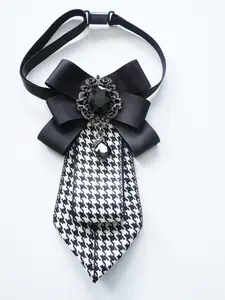 Vintage British Style Plaid Bow Tie, Luxurious Gem Pendant Neck Accessory, Shirt Jk Uniform Lapel Flower, Men's Fashion Jewelry, Bow Decor Tie