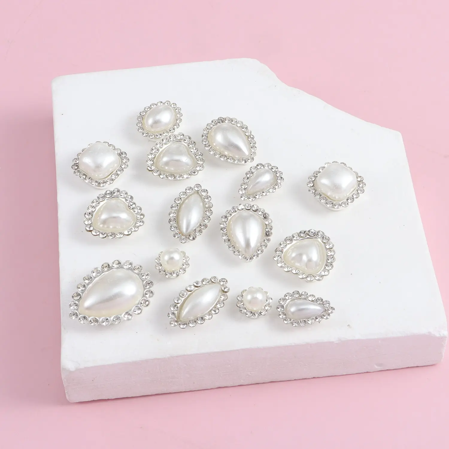 DIY 50Pcs Silver Base Mixed Size Sew On Pearl Rhinestones for Shoes Bags Clothing Hair Accessories and DIY Jewelry Making Kit