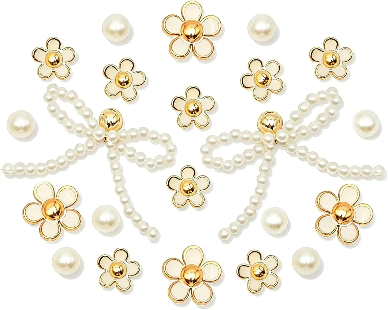 22 Pcs Bling Pearl Bow & Flower Shoe Charms | DIY Acrylic Shoe Accessories Pins & Decoration, Cute Aesthetic Gifts for Women & Girls