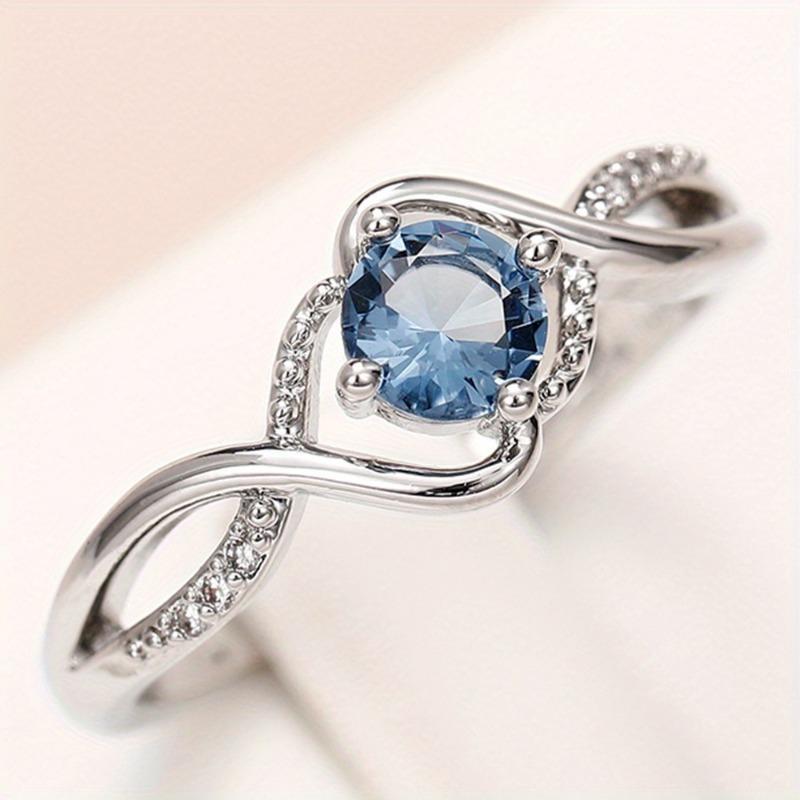 Glamorous Women's Lab-Created Aquamarine Solitaire Ring - Crisp Blue Shine Engagement Jewelry, Promise Band, Wedding Gift for Bridal Anniversary, Chic Costume Accessory