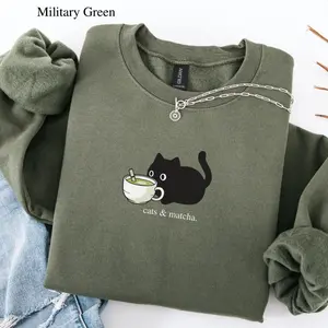 Cats And Matcha Sweatshirt, Matcha Lover Sweatshirt, Green Tea Sweatshirt, Cute Cat Gift For Women