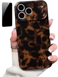 for iPhone 17 Pro Max Case with Privacy Screen Protector, Aesthetic Tortoise Shell Leopard Pattern, Slim Shockproof Translucent Brown deep Cover, Full Camera Protection, Trendy Case for Women