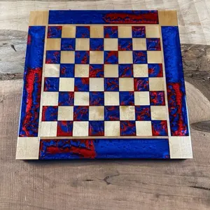 Deep Blue Red Lava Maple Wood Chess Board (INCLUDES PIECES) Deep Blue Red Lava Maple Wood Chess Board (INCLUDES PIECES)