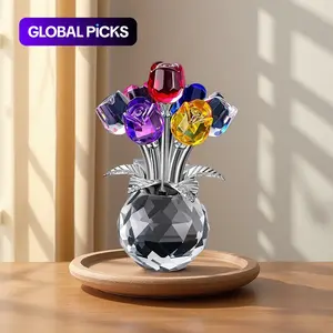 Crystal Glass Rose Bouquet, Colorful Artificial Flowers with Gem Decorations, Glass Tube Roses, Perfect Anniversary Gift or Home Decoration, Glitter Roses Bouquet #GLOBAL PICKS