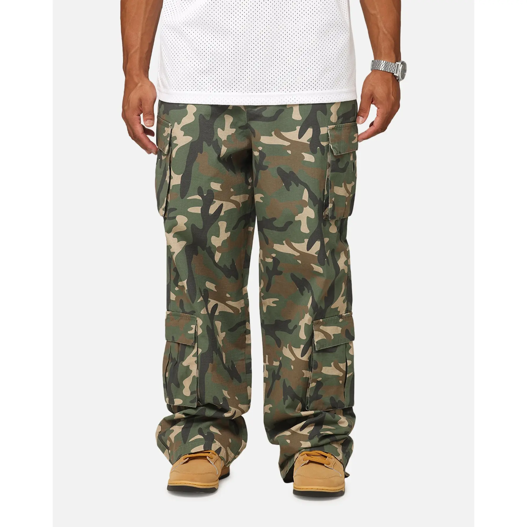 Carre Tactical Baggy Cargo Pants Woodland Camo