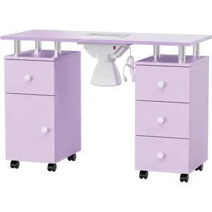 OmySalon Manicure Table Nail Desk for Nail Tech, Nail Table Station w/Electric Dust Collector, Makeup Storage for Beauty Salon Acetone Resistant w/Lockable Wheels,Wrist Cushion,Drawers,Cabinet