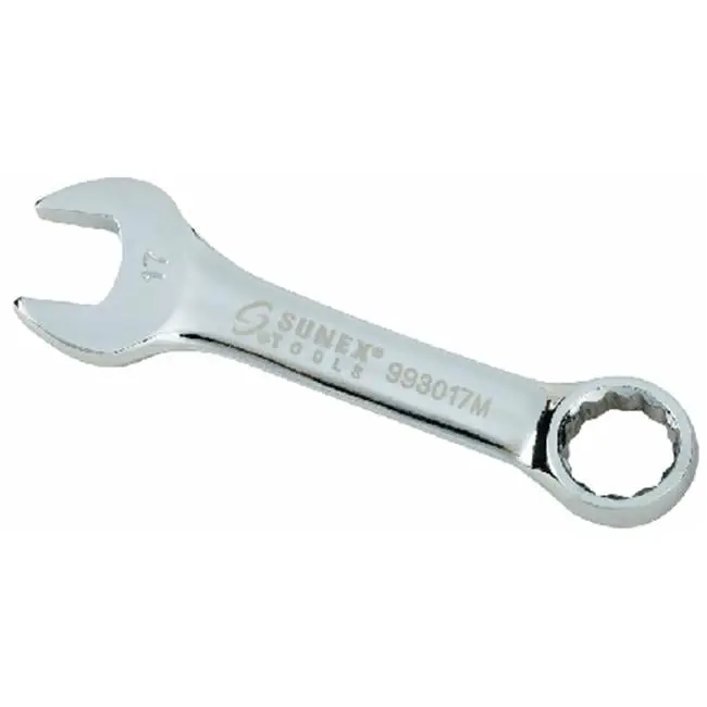 Sunex Tool 993017M 17 mm Fully Polished Stubby Combination Wrench, Compact Design, Drop Forged Alloy Steel, Maximum Access in Confined Areas