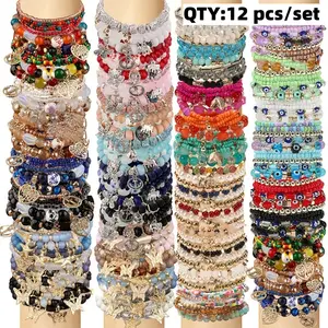 12 Pcs Multi Colored Bead Bracelet Set for Girlfriends To Give Gifts, Versatile Jewelry, Party Style Bead Bracelet, Lucky Bead Bracelet