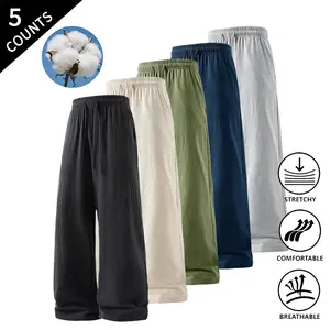 Summer wins! 5-Pack Men’s All-Day Comfort Wide-Leg Pants with Elastic Drawstring, Casual Trousers for Street Style, Coffee Runs, and Shopping