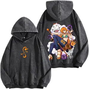 Nami One Piece Vintage Washed Hoodie, Anime Graphic Tee, Oversized Streetwear Shirt, Premium Cotton Manga Fan Apparel