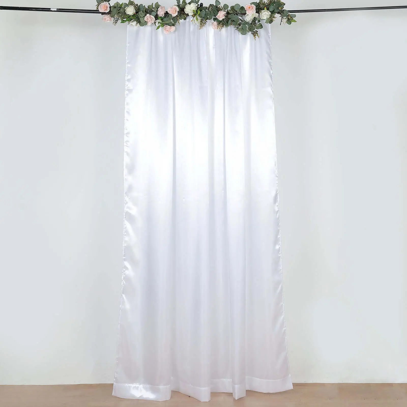 8ftx10ft Solid White Satin Backdrop Curtains - Machine Washable Wedding Reception Backdrop, Window Curtain Panel for Baby Shower, Birthday Home & Festive Supplies