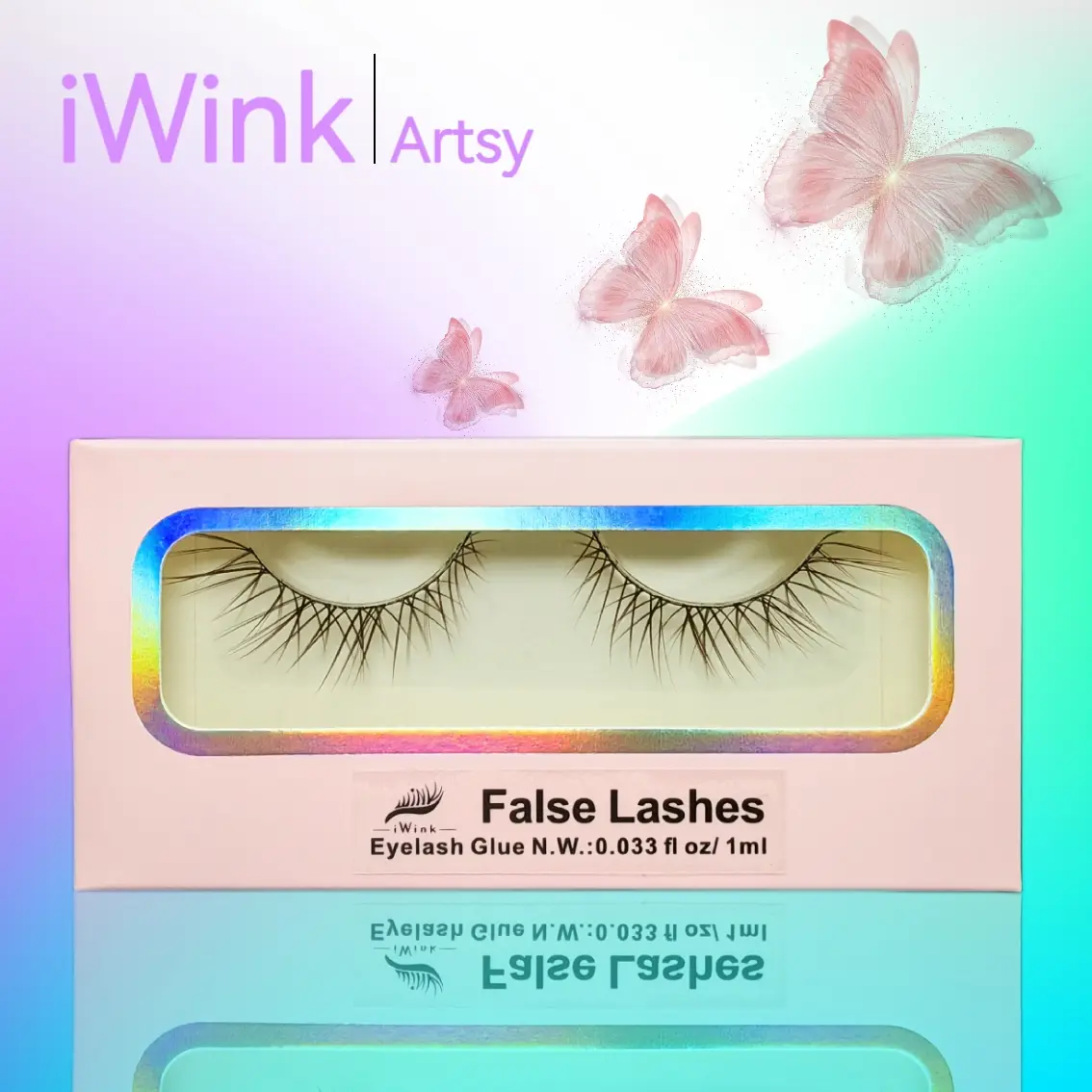 iWink Artsy Brown False Eyelashes Natural Look - 15mm Wispy Cat Eye Lashes, 3D Lightweight Faux Mink Lashes with Free Glue, Reusable Soft Strip Lashes for Daily & Makeup routine