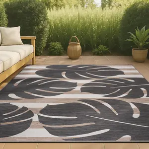 Allison Classic Beach Stripe And Monstera Leaf Indoor/Outdoor Area Rug