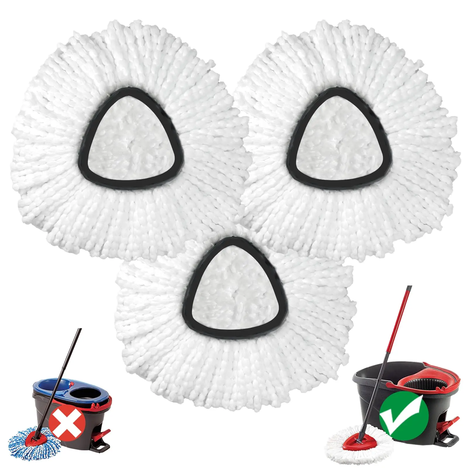 3-Pack Microfiber Spin Mop Replacement Heads, Refills Compatible with O-Cedar Triangle Swivel Mops, Deep Cleaning, Machine Washable, Easy to Replace, Spin Mop Replacements