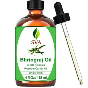 SVA Bhringraj Premium Carrier Oil 4oz (118ml) With Dropper for Hair Oiling, Scalp Massage & Skin Care