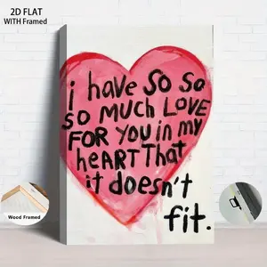 1PCS With Framed I Have So Much Love For You In My Heart That It Doesn't Fit - Romantic Red Heart Canvas Wall Art with Wooden Frame, Modern Home Decor for Bedroom Living Room, Valentine's Da