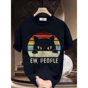 Vintage Cat T-Shirt 180g - "Ew, People" - Perfect Gift for Family & Friends, Company Team Building, Summer Fashion, Cat Enthusiasts' Favorite, Ideal for All Occasions