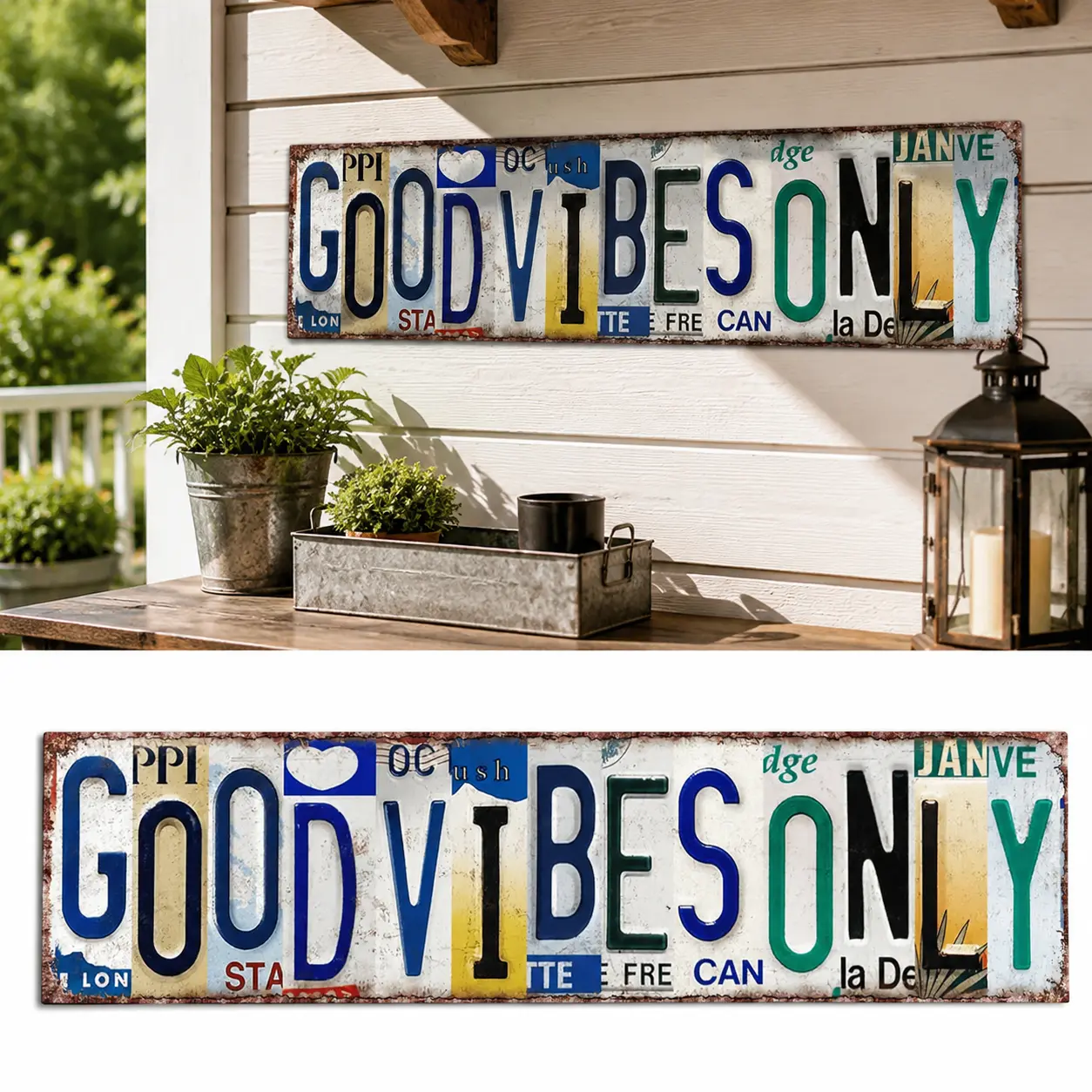 4x16 in Hangable Vintage "Good Vibes Only" Aluminum Metal Tin Sign - College Dorm Room Decor, Retro License Plate Art, Unique Home Accessories, Room Accessories