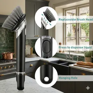 Soap Dispensing Dish Brush Set with Holder, Kitchen Cleaning Brush with 2 Replaceable Heads for Dishes, Pots & Sink