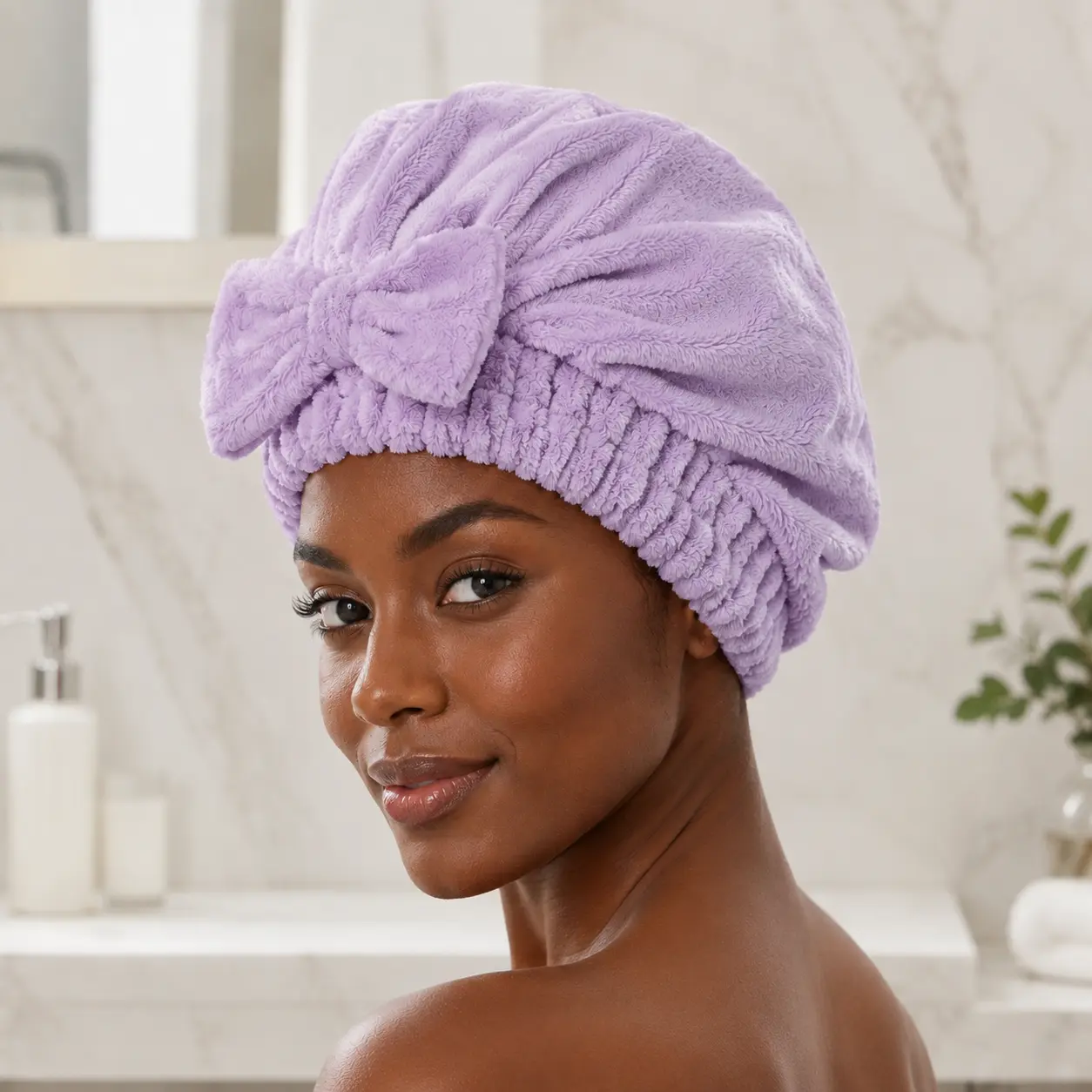 Cute Bow Hair Towel Wrap for Women, Soft Absorbent Hair Drying Cap, Reusable Bath Turban for Wet Hair, Daily Self Care & Travel