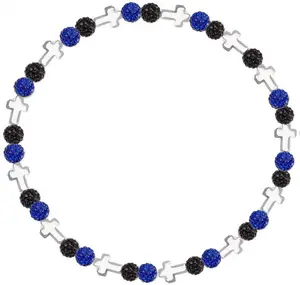 Iced Bling Disco Ball Rhinestone Crystal Bead Baseball Necklace Prayer Collection Black Blue with Silver Crosses