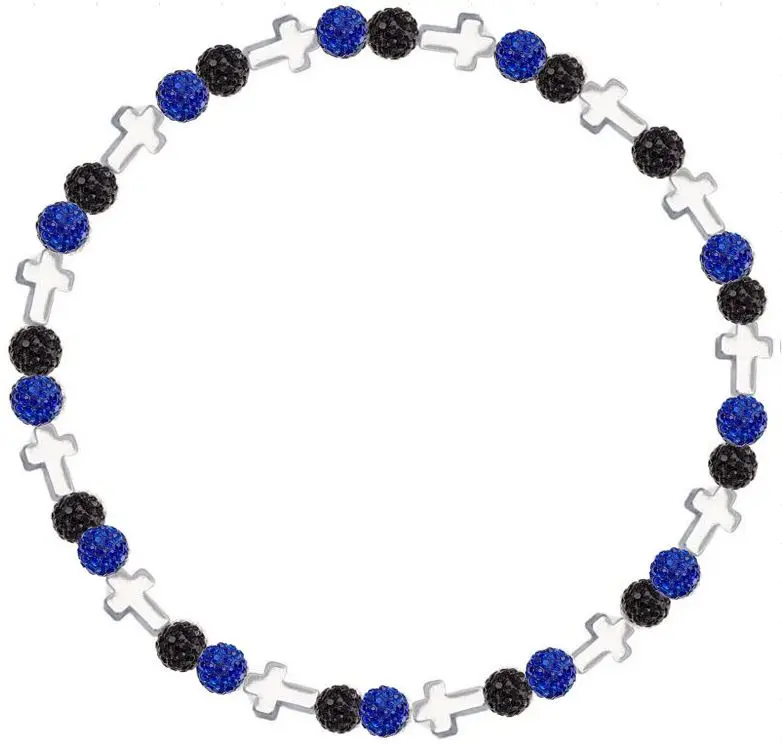 Iced Bling Disco Ball Rhinestone Crystal Bead Baseball Necklace Prayer Collection Black Blue with Silver Crosses