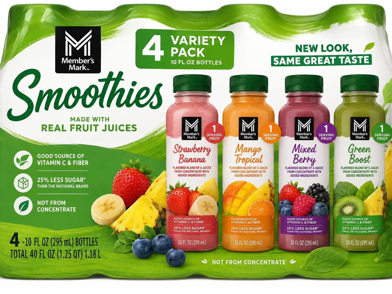 Fruit Smoothie Variety Pack, Ready-to-Drink Blended Fruit Beverages, Assorted Flavors, 10 fl oz Bottles, 4 Pack