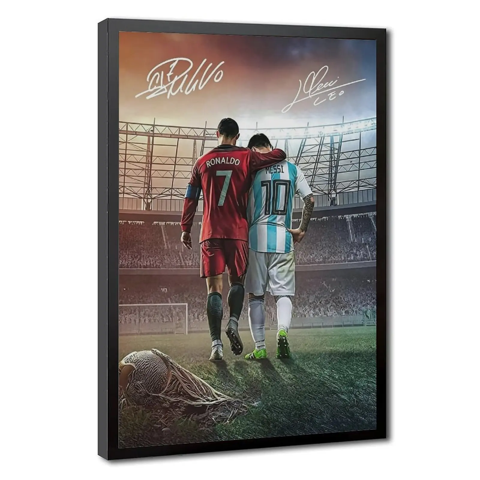 Ronaldo & Messi Football Legends Framed Canvas Wall Art, Minimalist Hanging Artwork Decor for Home, Bedroom Office (Multicolour)