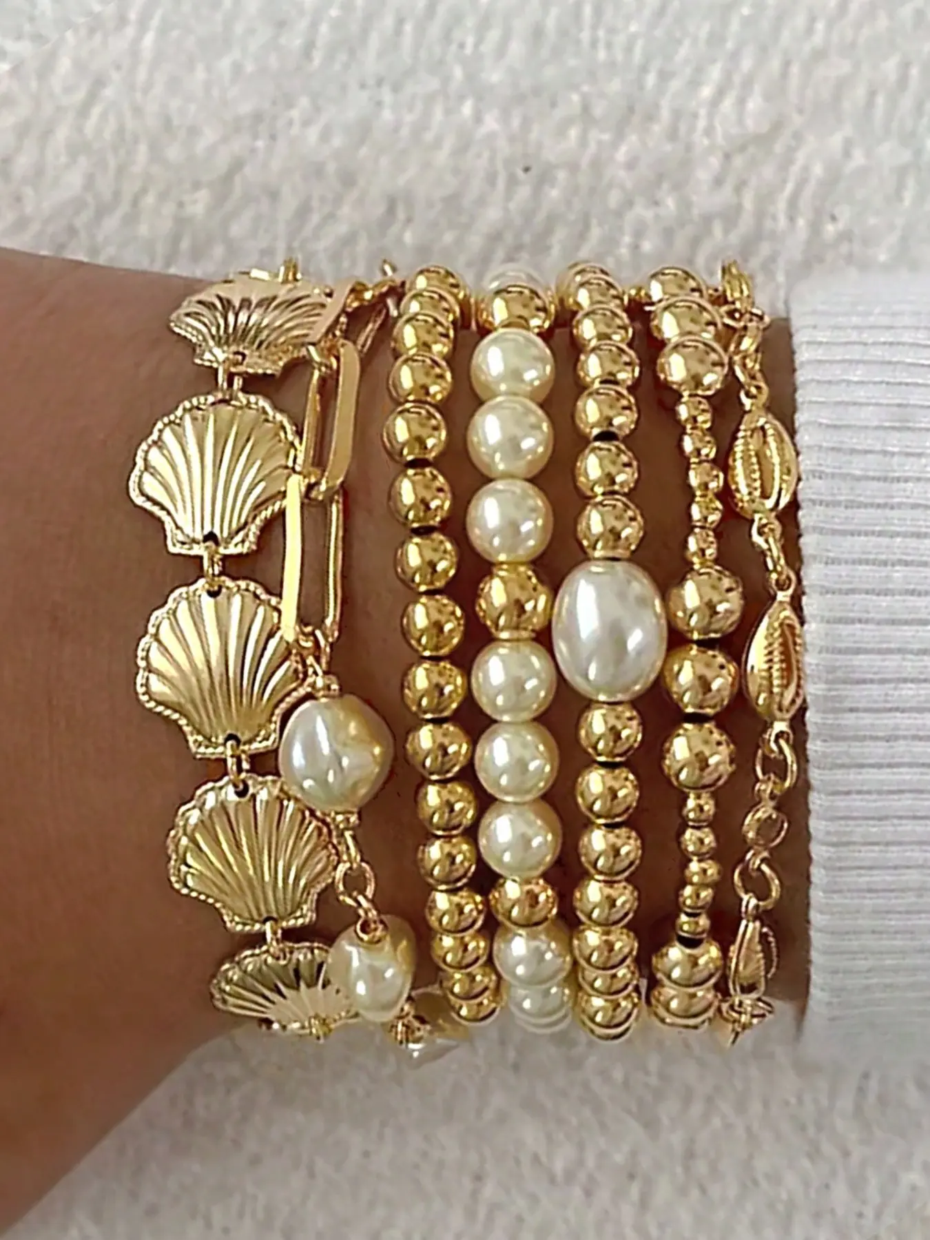 7pcs Vintage Bohemian Style Bracelet Set, Beaded Starfish Shell Pearl, Stackable, Layered Bracelet Set, Boho Style Bracelet, Ideal for Women's Daily, Party, Wedding, Holiday Gift