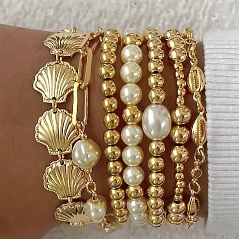 7pcs Vintage Bohemian Style Bracelet Set, Beaded Starfish Shell Pearl, Stackable, Layered Bracelet Set, Stacked Design Bracelets, Boho Style Bracelet, Ideal for Women's Daily, Party, Wedding, Holiday Gift