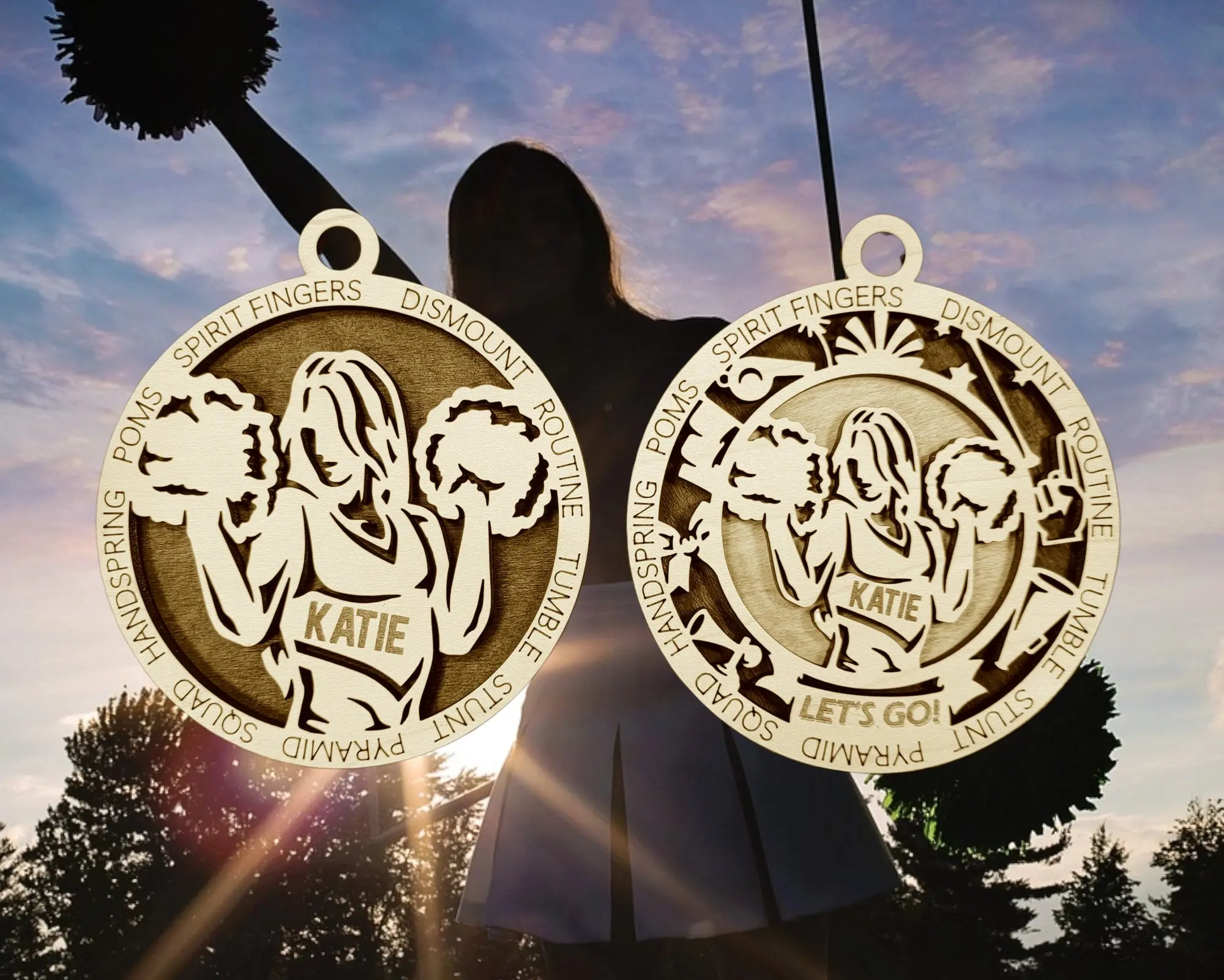 Personalized School Cheerleader with Custom Name Cheerleading Sports Cheer Christmas Ornament Gift Engraved Wood Team Award Medal