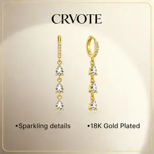 [2026 New Arrival] CRVOTE Drop Gold Earrings for Women, 18K Gold Plated Hoops Dangle Statement Women's Earrings Trendy, CZ Dangling Earring Fashion Jewelry Gifts